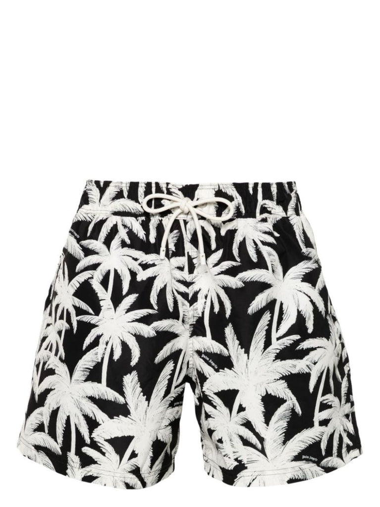 Black Palm Tree-print Swim Shorts