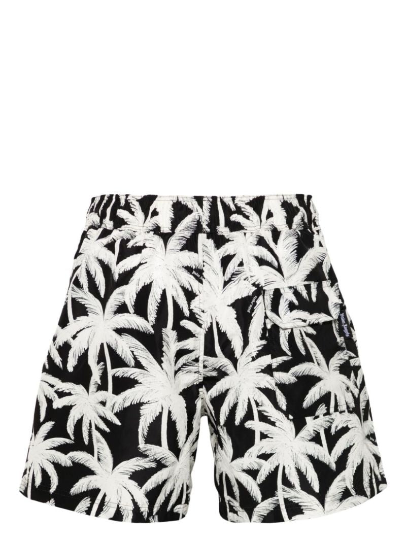 Black Palm Tree-print Swim Shorts