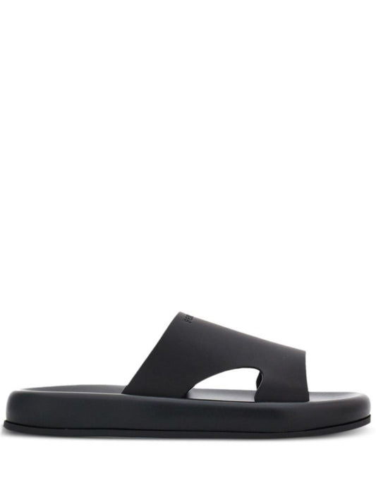 Black Cut-out Leather Slides