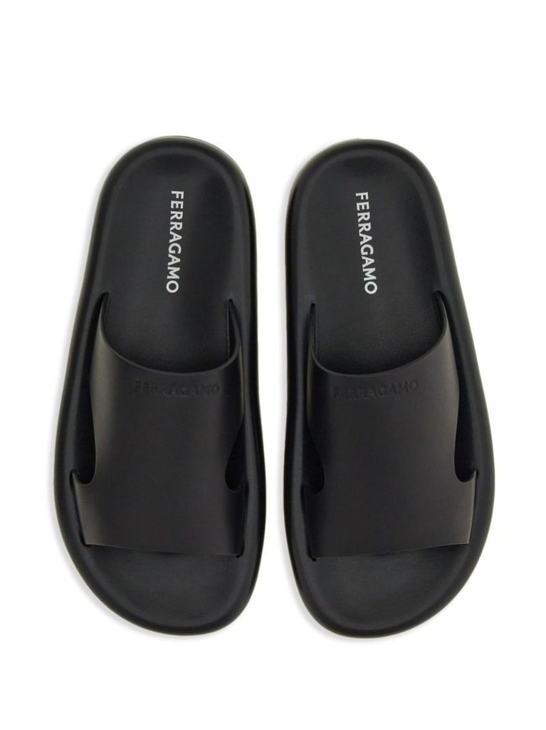 Black Cut-out Leather Slides