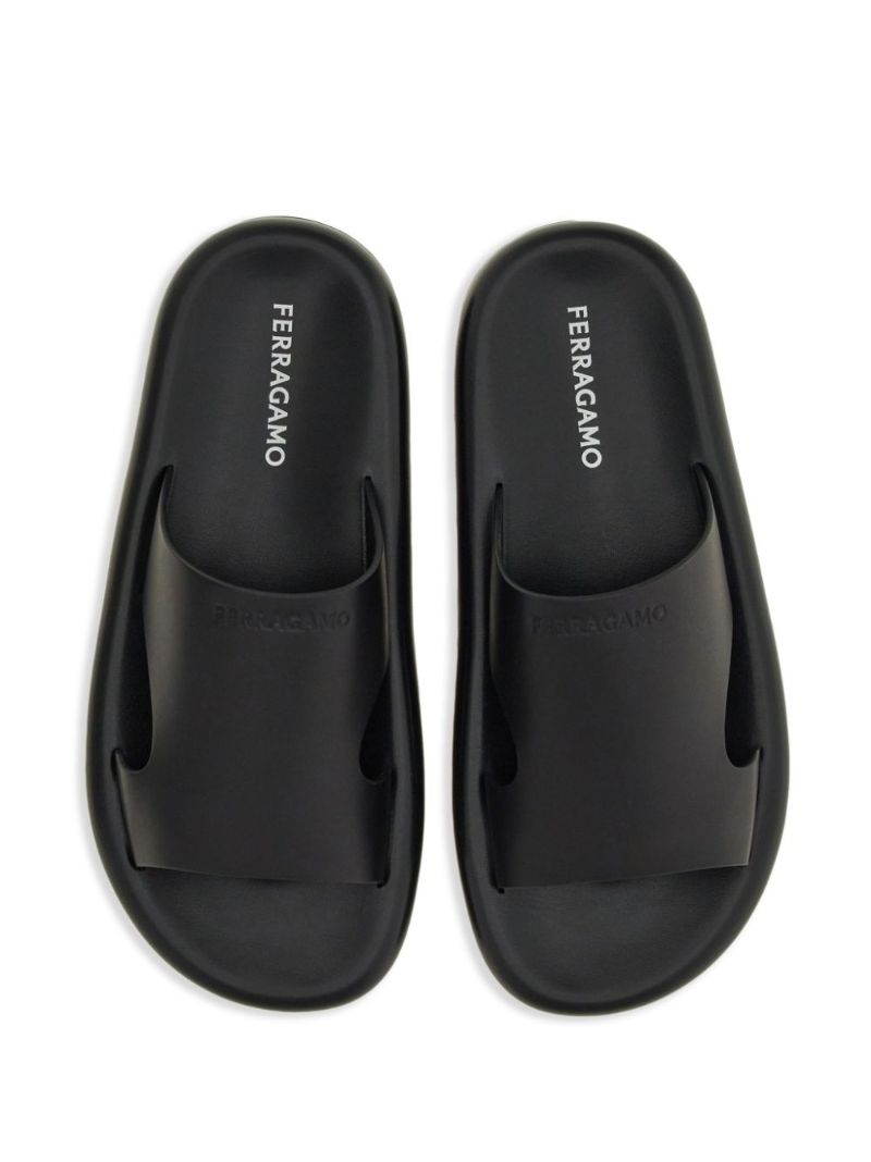 Black Cut-out Leather Slides