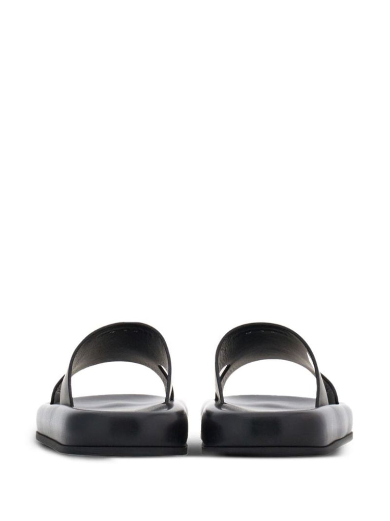 Black Cut-out Leather Slides
