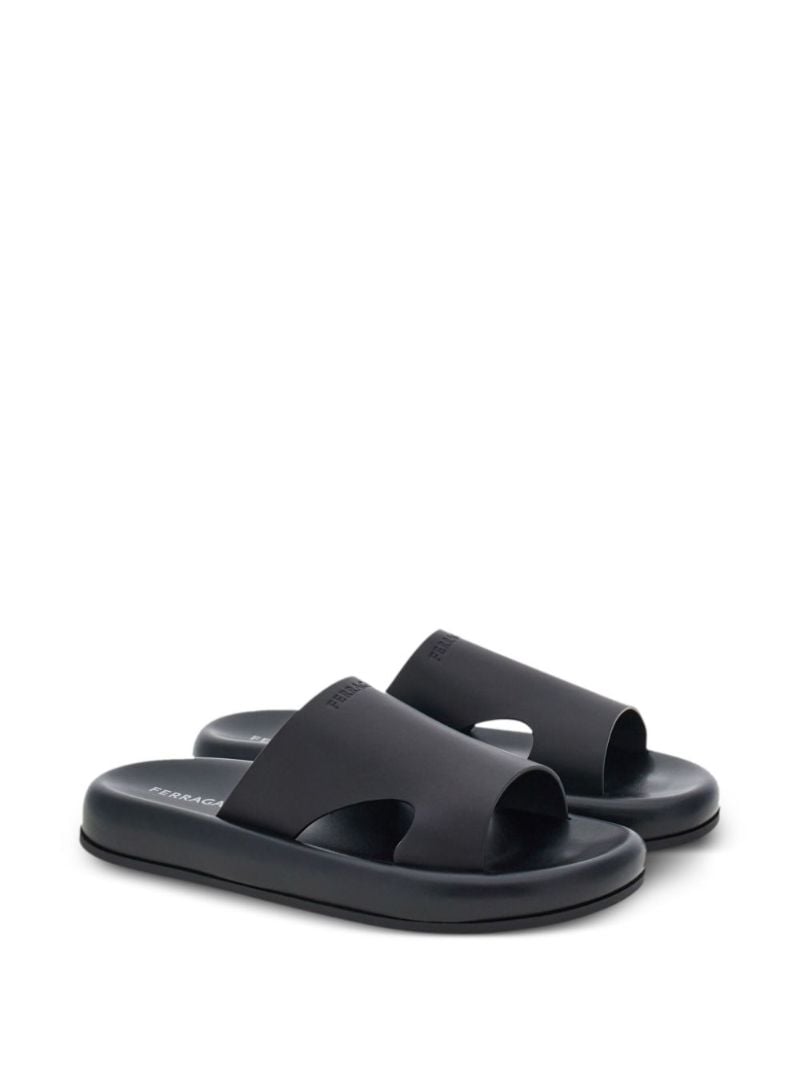 Black Cut-out Leather Slides