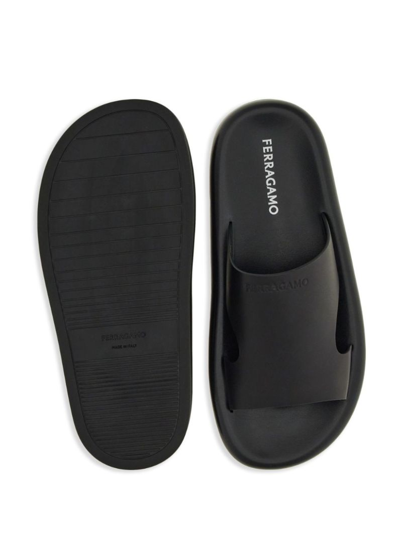 Black Cut-out Leather Slides