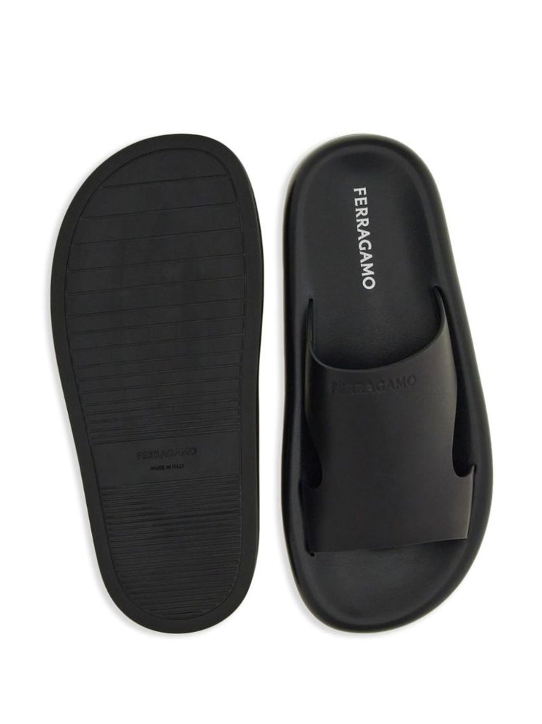 Black Cut-out Leather Slides