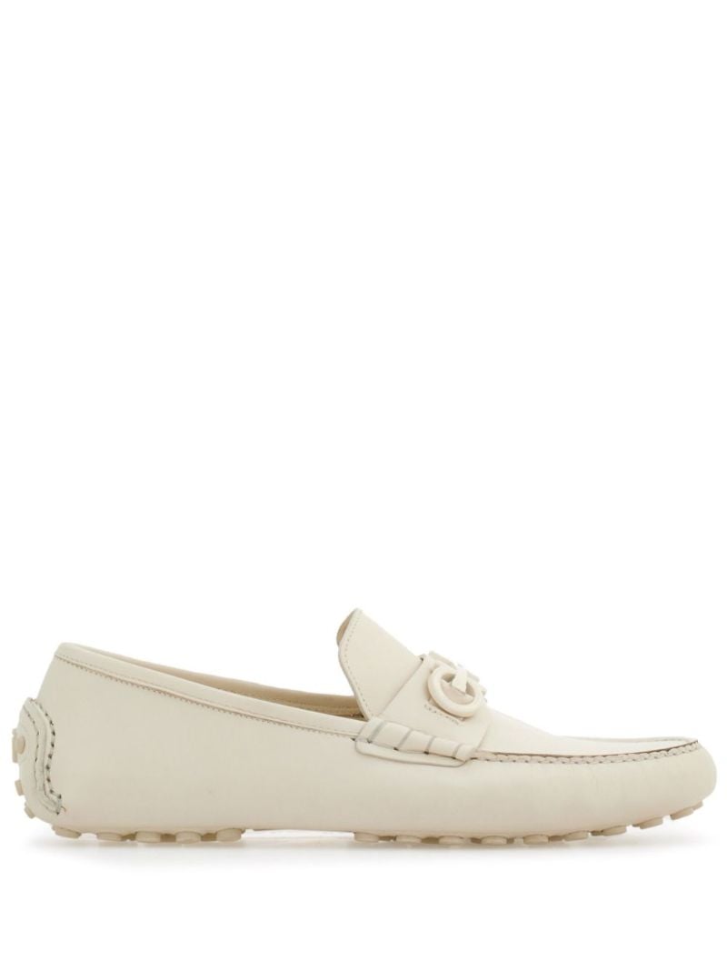 Neutral Gancini-plaque Leather Loafers