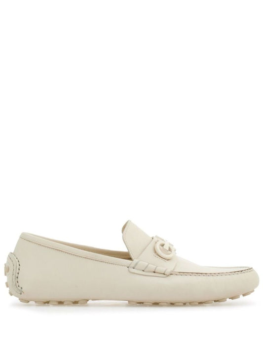 Neutral Gancini-plaque Leather Loafers
