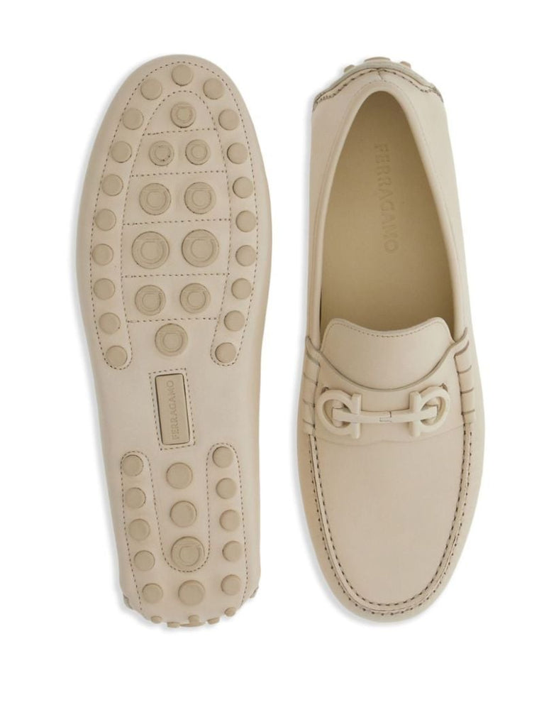 Neutral Gancini-plaque Leather Loafers