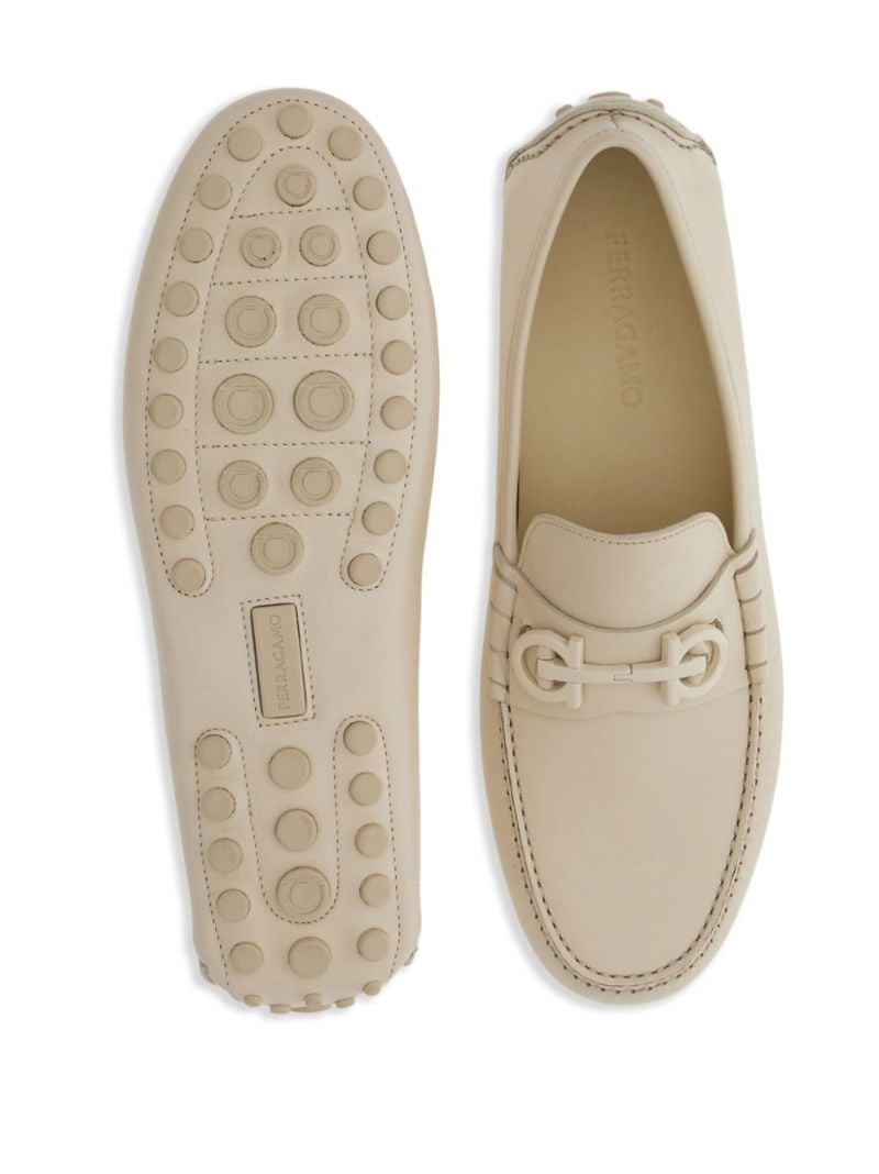 Neutral Gancini-plaque Leather Loafers