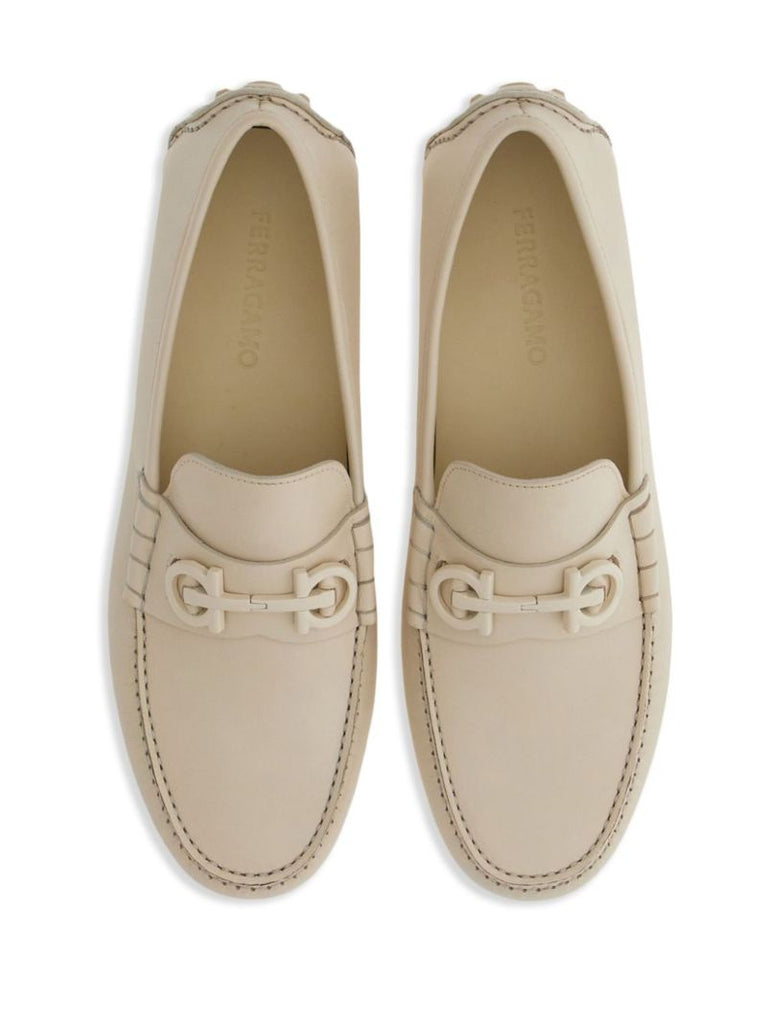 Neutral Gancini-plaque Leather Loafers