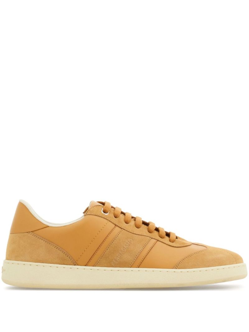 Brown Logo-debossed Leather Sneakers