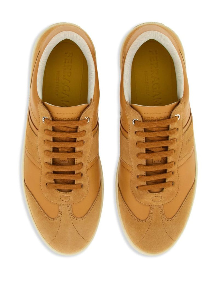 Brown Logo-debossed Leather Sneakers