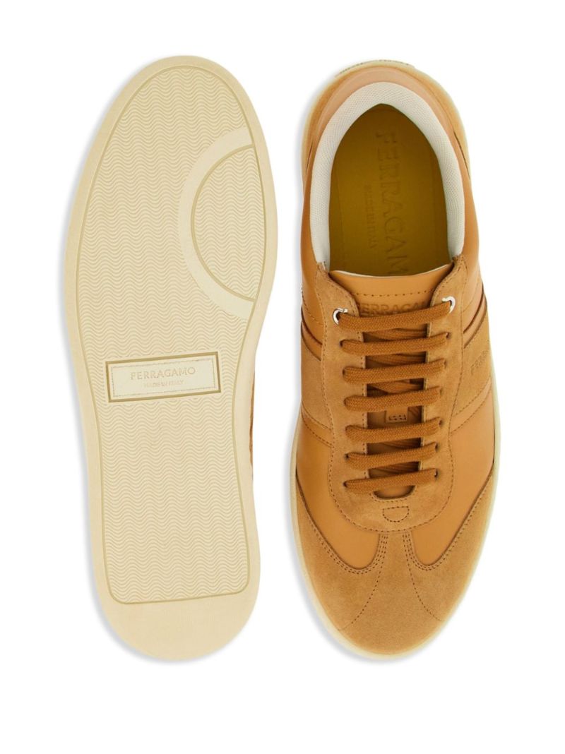 Brown Logo-debossed Leather Sneakers