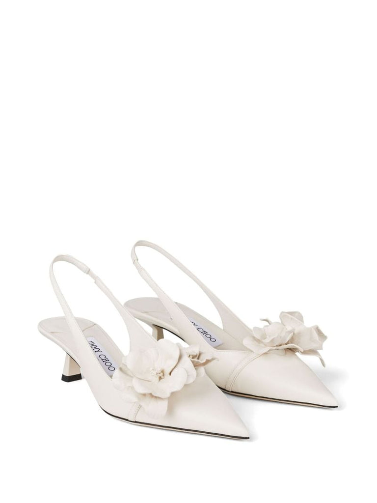 White Amita Flowers 45 Leather Pumps
