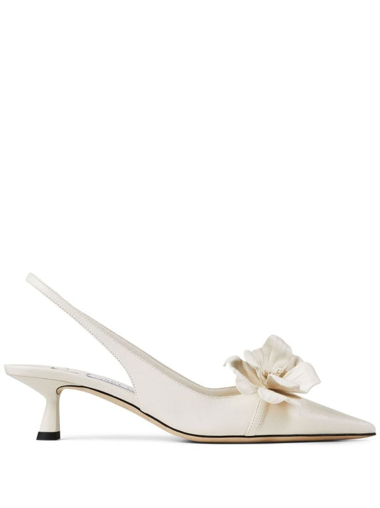 White Amita Flowers 45 Leather Pumps