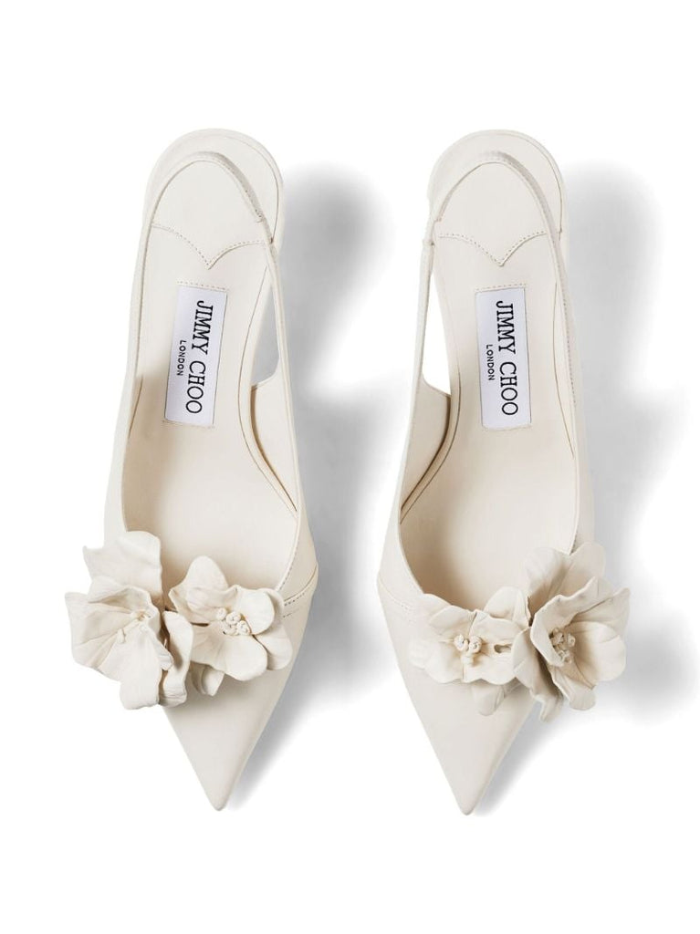 White Amita Flowers 45 Leather Pumps