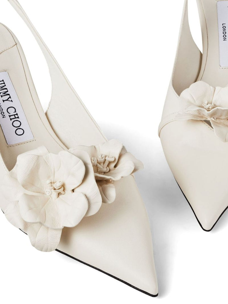 White Amita Flowers 45 Leather Pumps