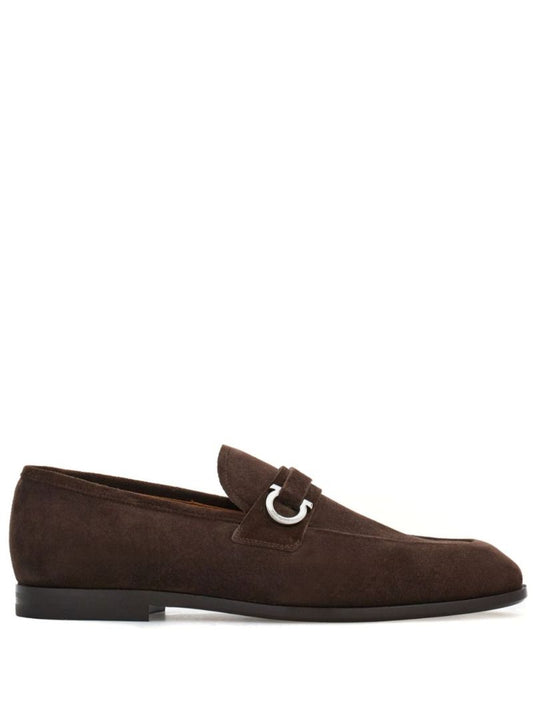 Brown Gancini-buckle Leather Loafers