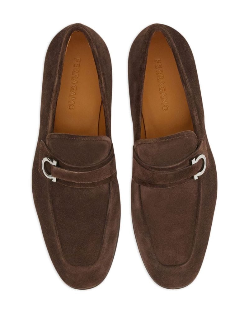 Brown Gancini-buckle Leather Loafers