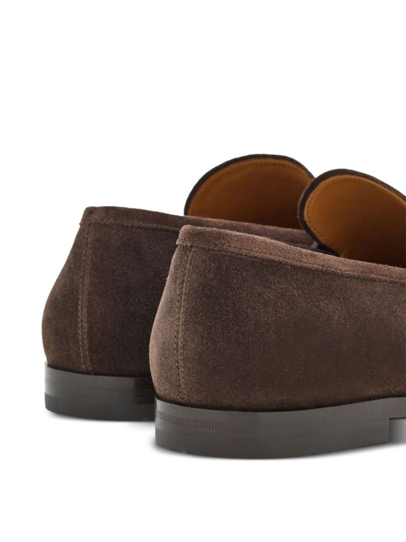 Brown Gancini-buckle Leather Loafers
