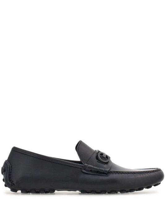 Black Gancini Leather Loafers