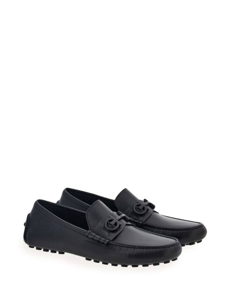 Black Gancini Leather Loafers