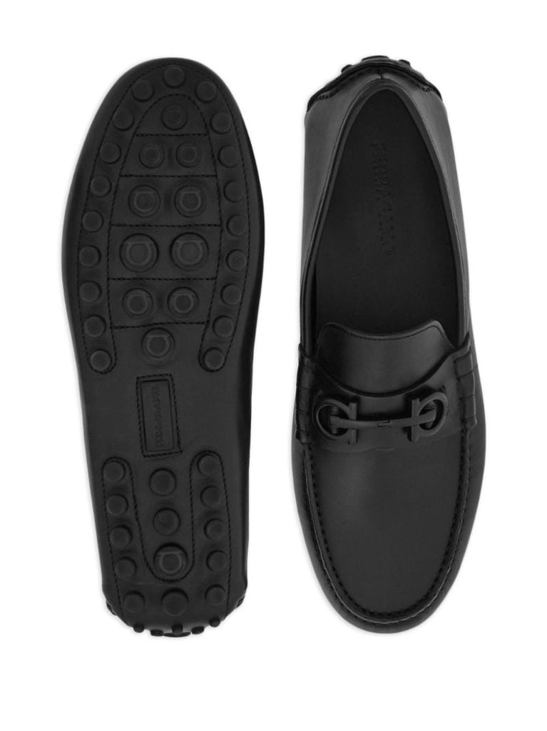 Black Gancini Leather Loafers