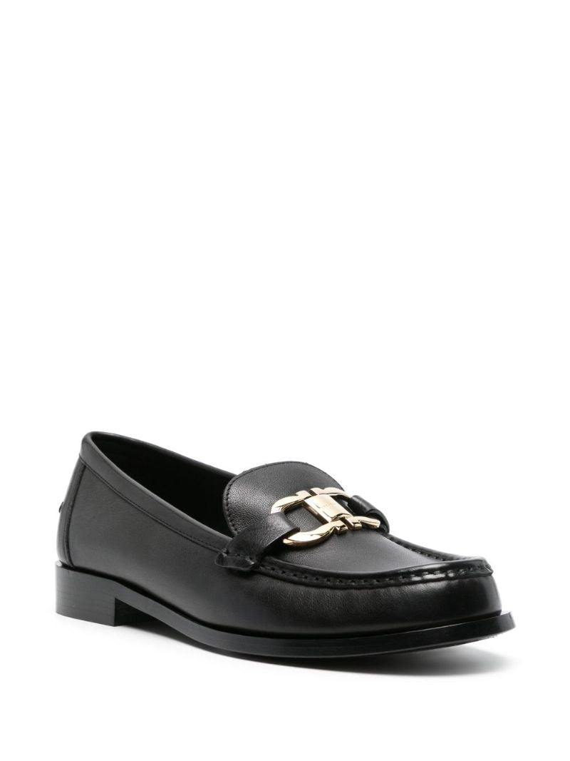 Black Gancini Leather Loafers