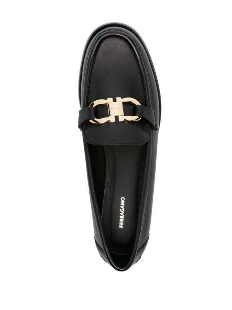 Black Gancini Leather Loafers