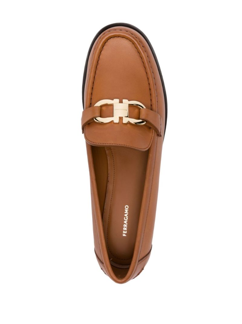 Brown Gancini Leather Loafers
