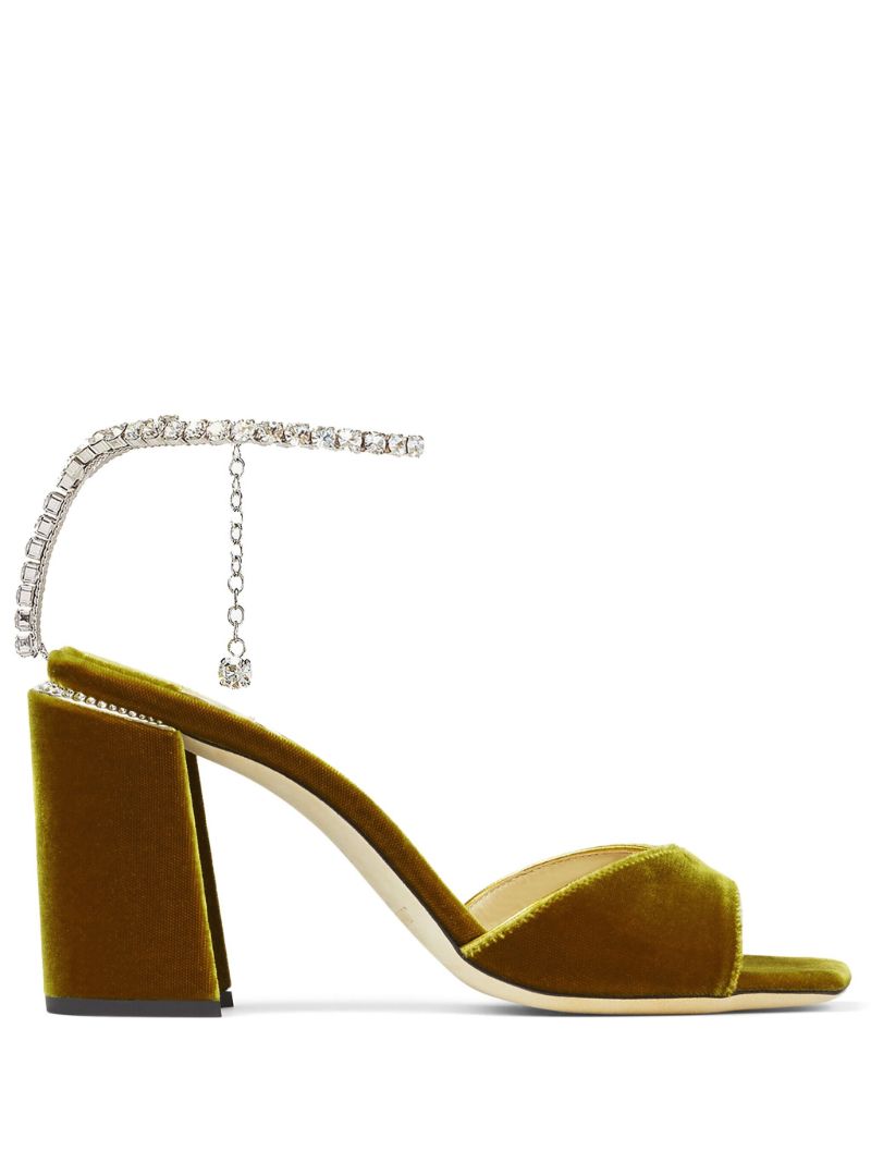 Green Saeda 85 Velvet Sandals