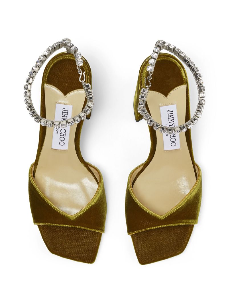 Green Saeda 85 Velvet Sandals