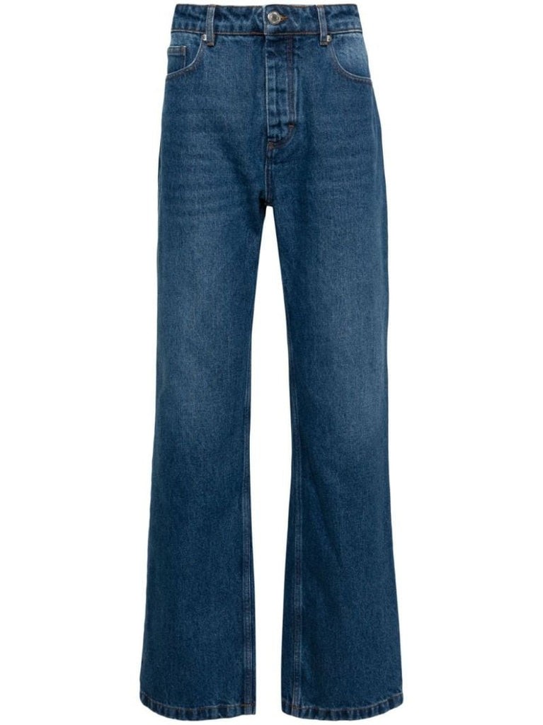 Blue Mid-rise Straight-leg Jeans