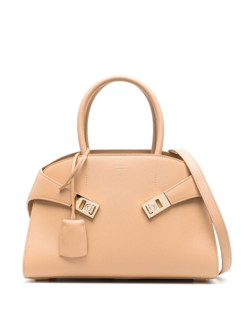 Beige Small Hug Leather Tote Bag