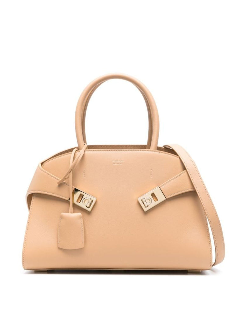 Beige Small Hug Leather Tote Bag
