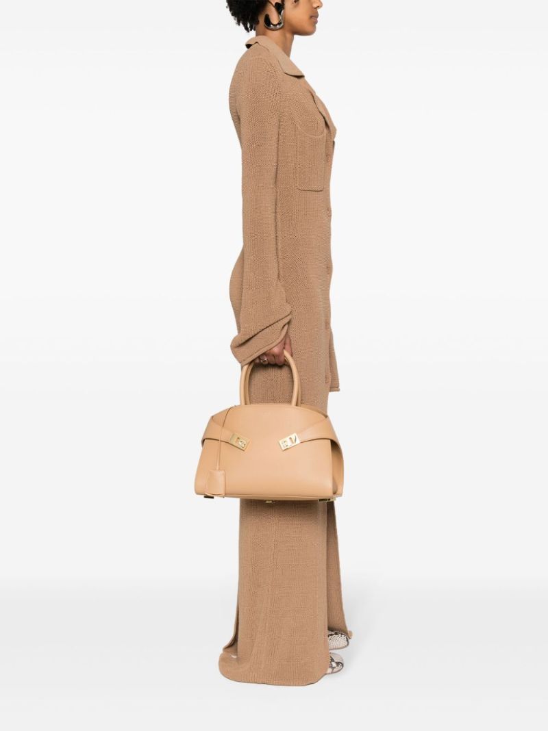 Beige Small Hug Leather Tote Bag