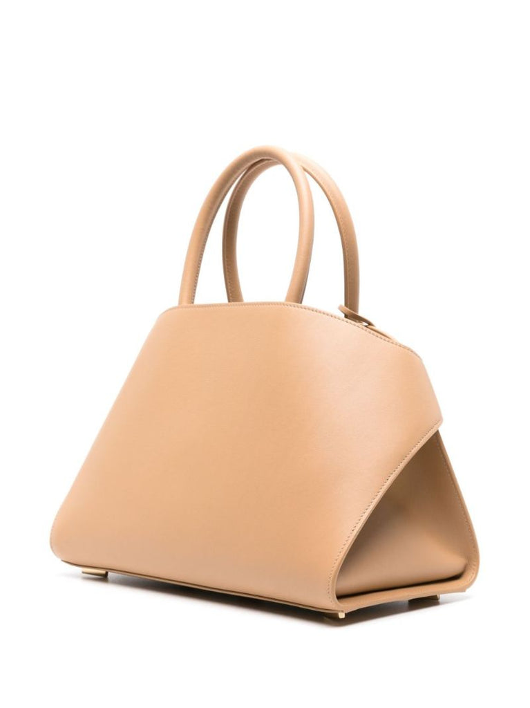 Beige Small Hug Leather Tote Bag