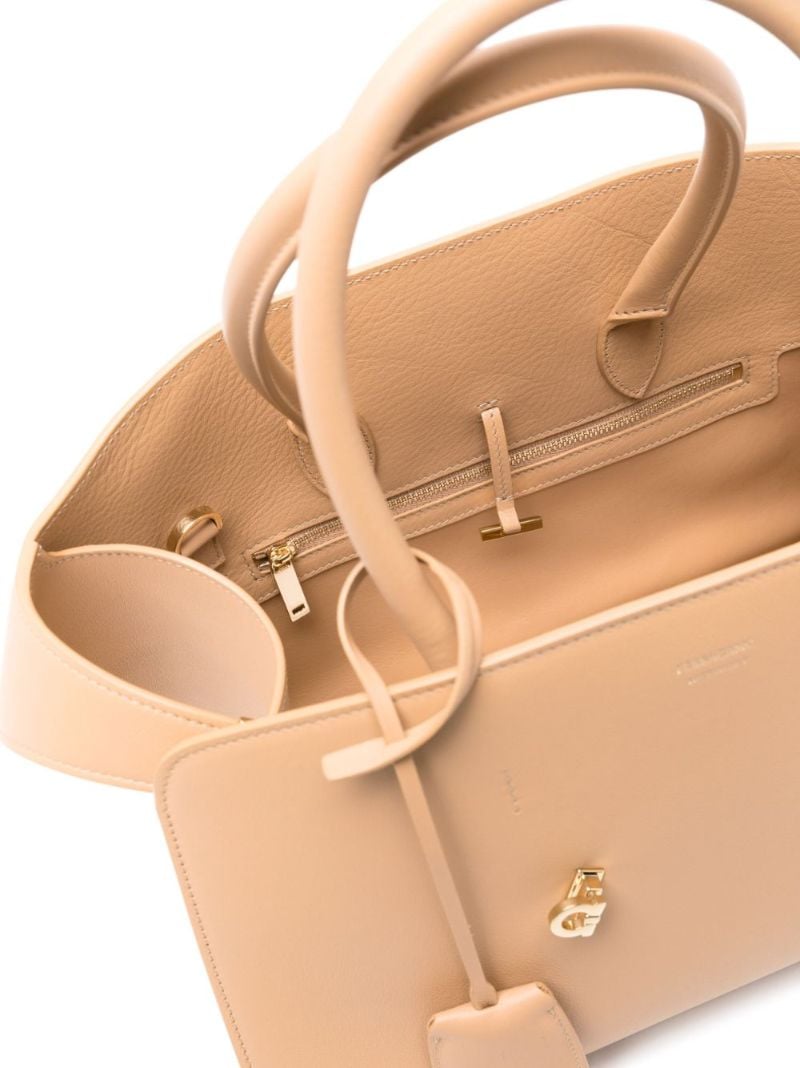 Beige Small Hug Leather Tote Bag