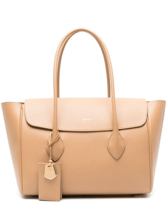 Neutral East-west Large Leather Tote Bag