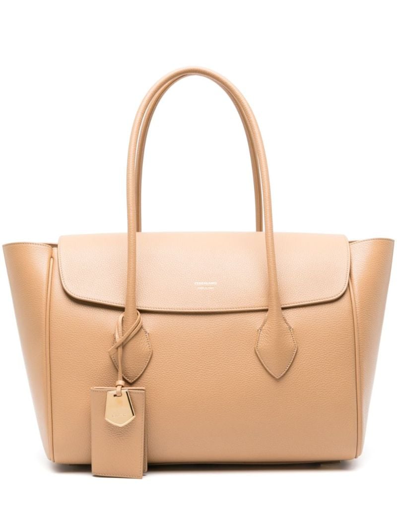 Neutral East-west Large Leather Tote Bag
