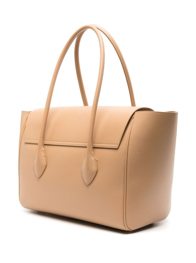 Neutral East-west Large Leather Tote Bag
