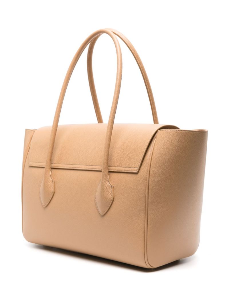 Neutral East-west Large Leather Tote Bag