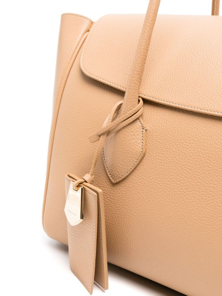Neutral East-west Large Leather Tote Bag