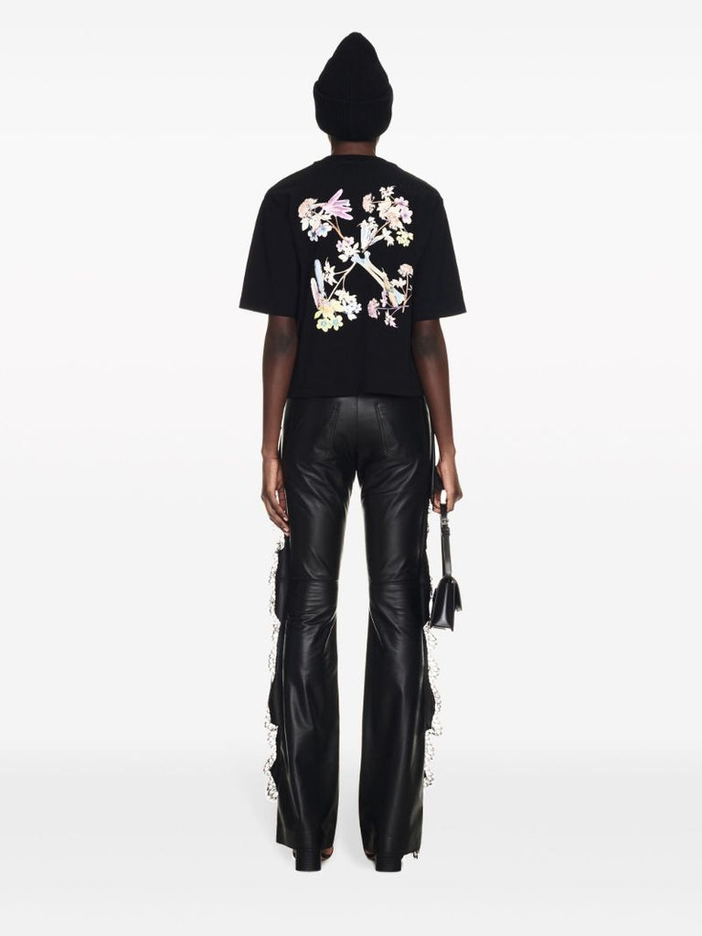 Black Floral Arrows Cotton T-shirt