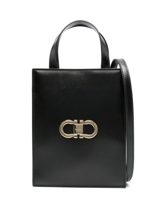 Black Double Gancini Mini Tote Bag