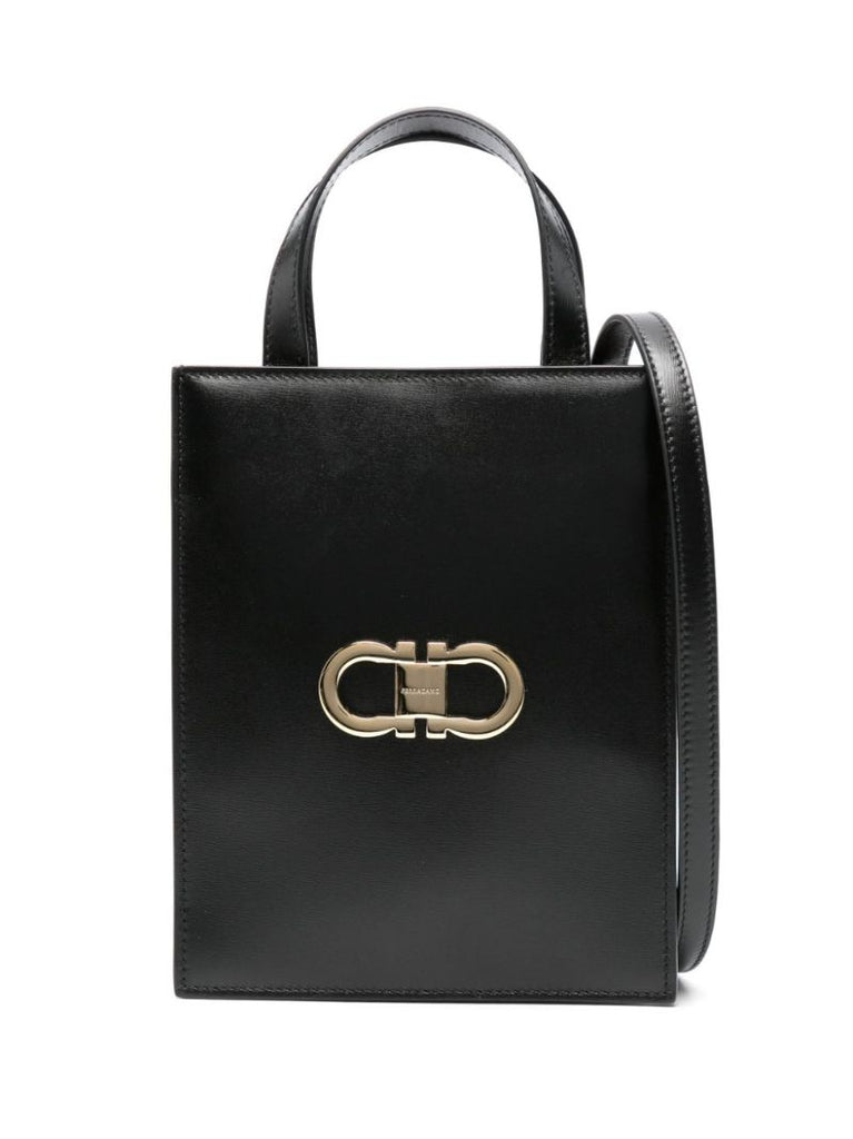 Black Double Gancini Mini Tote Bag