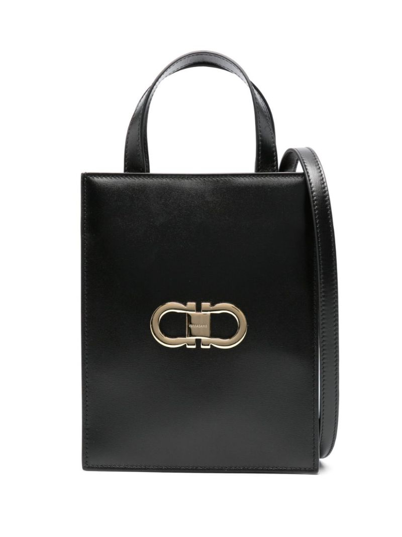Black Double Gancini Mini Tote Bag