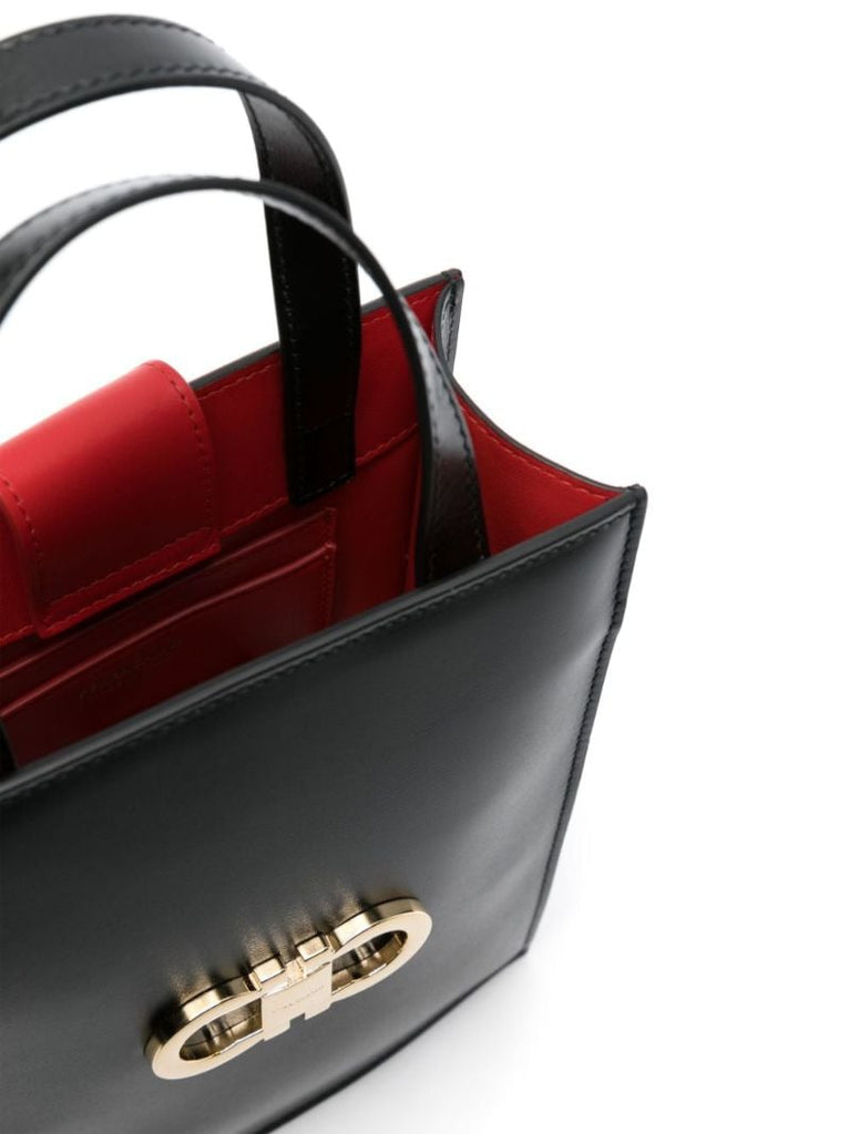 Black Double Gancini Mini Tote Bag