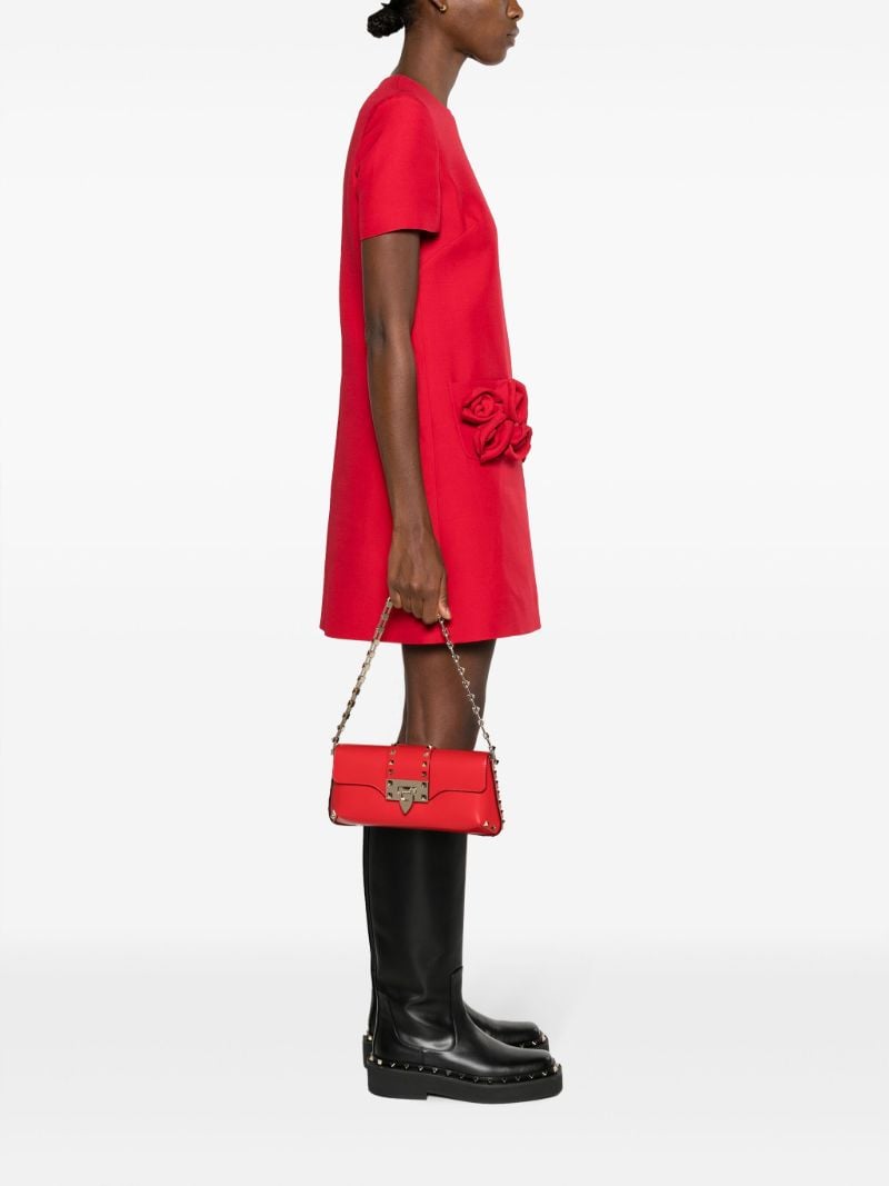 Red Rockstud Leather Shoulder Bag