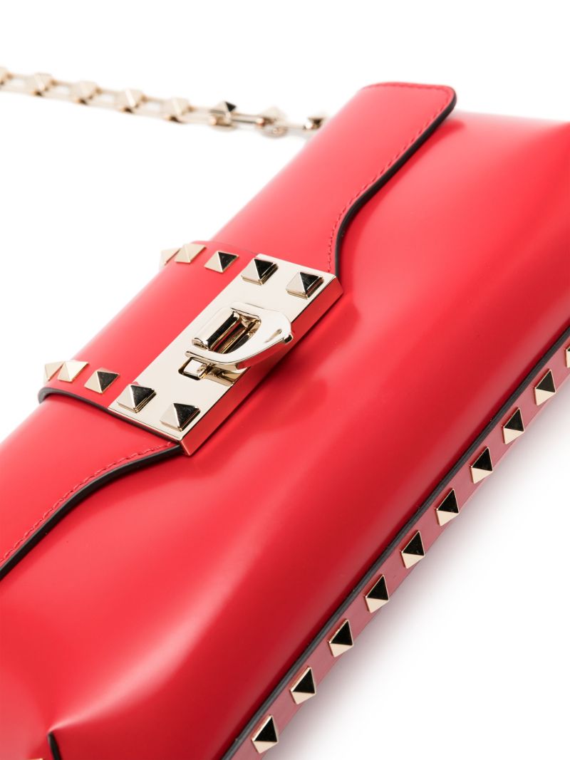Red Rockstud Leather Shoulder Bag